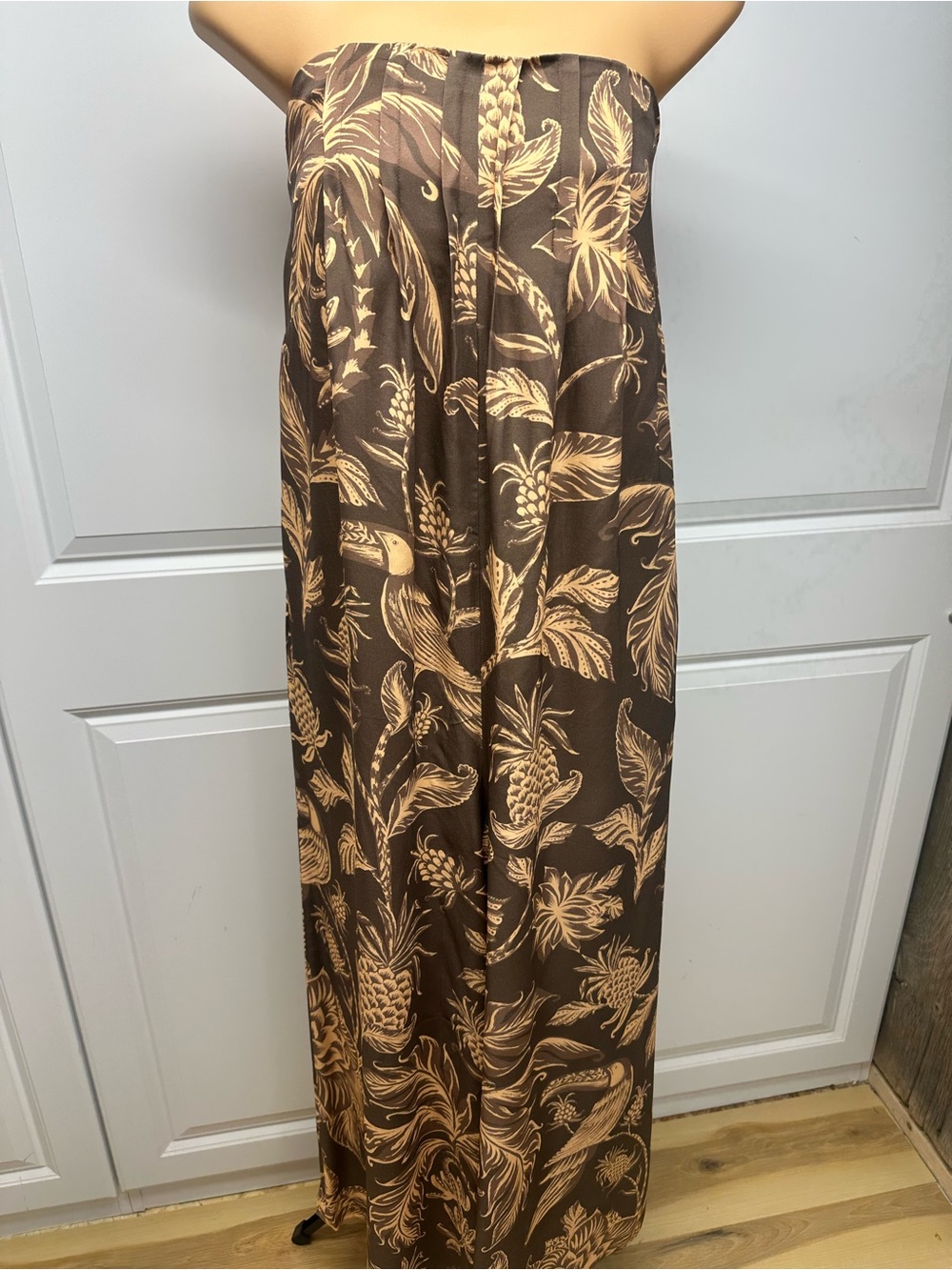 NWT Farm Rio x Anthropologie Strapless Waistless Jumpsuit Brown Tropical S